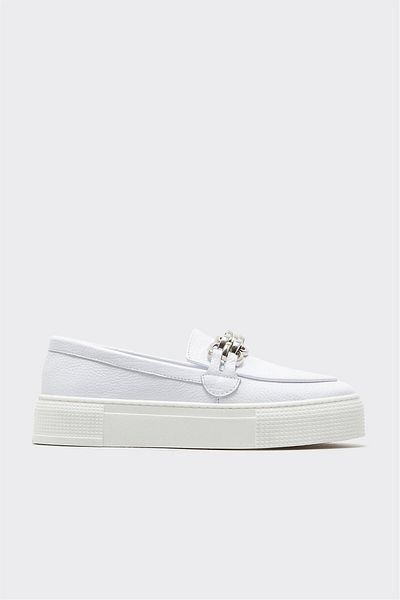 Elle Shoes حذاء كاجوال نسائي من الجلد الأبيض