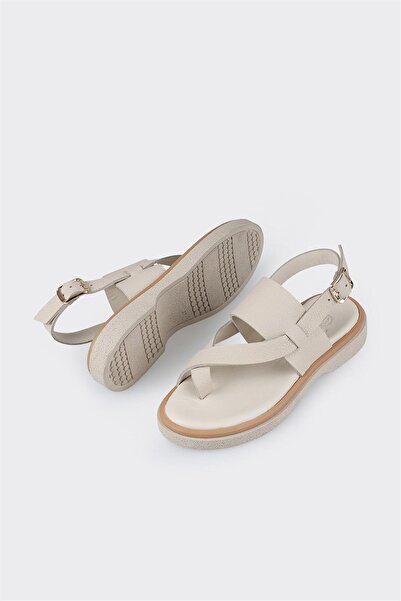 Elle Shoes Beige Leather Women's Sports Sandals