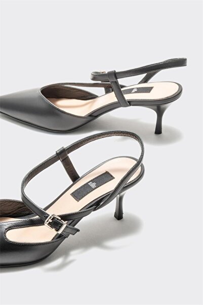 Elle Shoes Siyah Deri Kadın Topuklu Ayakkabı