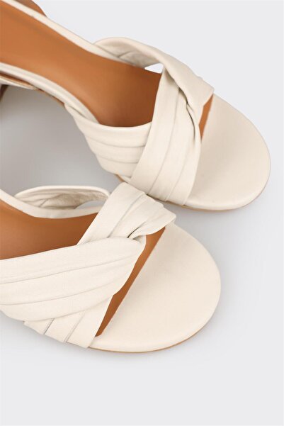 Elle Shoes Ecru Leather Women's Heeled Sandals 0