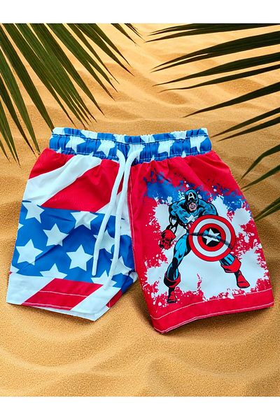 MİLAYS LİFE HOME COLLECTİON Boy's Character Printed Lace-Up Sea and Pool Shorts with Netting Inside