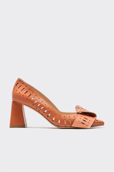 Elle Shoes Tan Leather Women's Heeled Shoes
