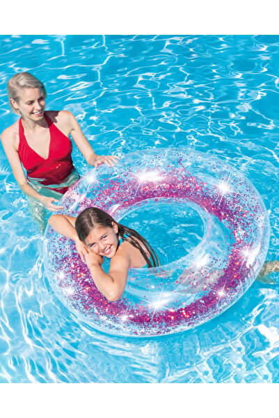 Intex Simli Jumbo Şeffaf Deniz Simidi – 119 cm Gold Glitter Şişme Deniz Yatağı Pink