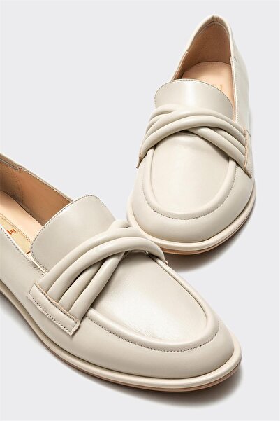 Elle Shoes Bej Deri Kadın Loafer