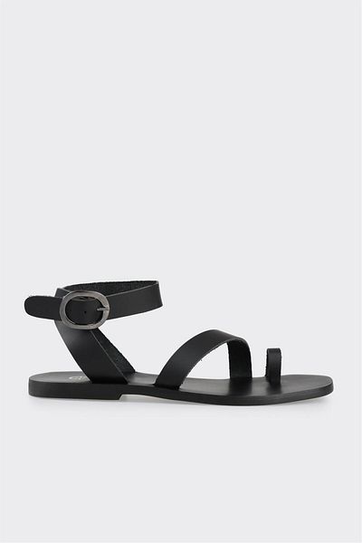 Elle Shoes Black Leather Women's Flip Flops Sandals