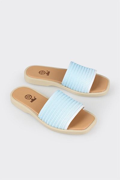 Elle Shoes Blue Leather Women's Flat Slippers
