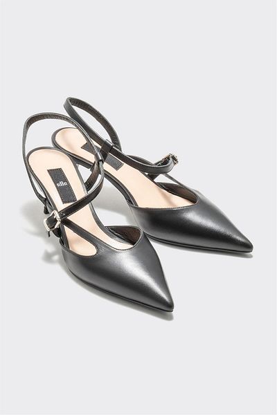 Elle Shoes Black Leather Women's Heeled Shoes