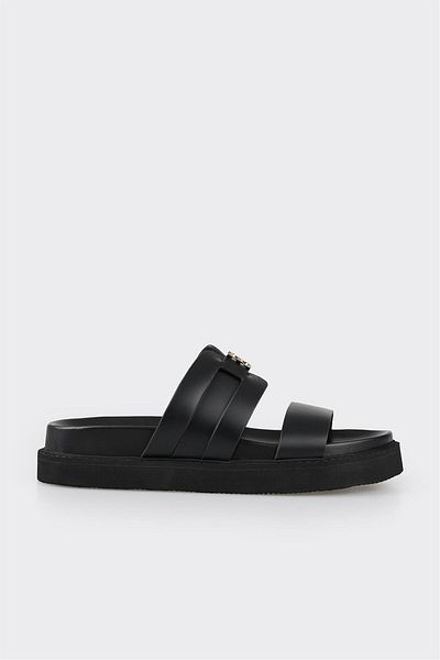 Elle Shoes Black Leather Women's Slippers