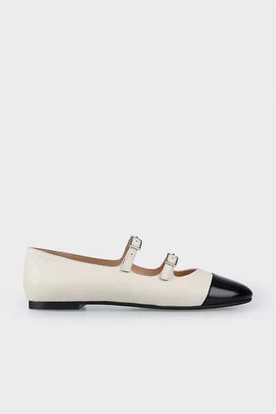 Elle Shoes Ecru Leather Women's Ballerinas