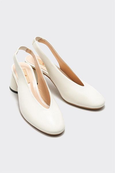 Elle Shoes Ecru Leather Women's Heeled Shoes