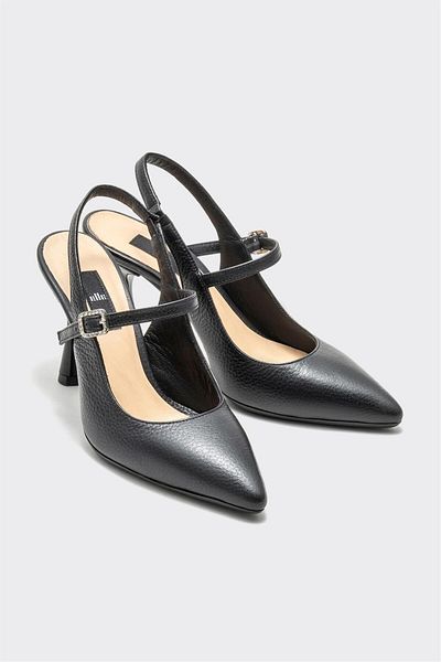 Elle Shoes Black Leather Women's Heeled Shoes