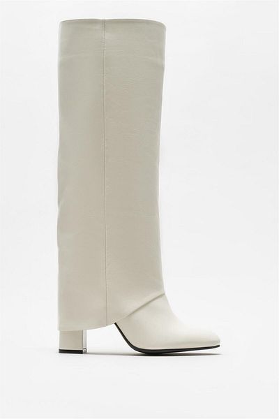 Elle Shoes Ecru Leather Women's Heeled Boots