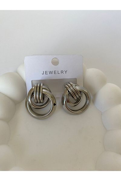 marsel aksesuar Vintage Silver Earrings with Double Rings