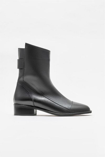 Elle Shoes Μαύρες Δερμάτινες Γυναικείες Flat Μποτάκια