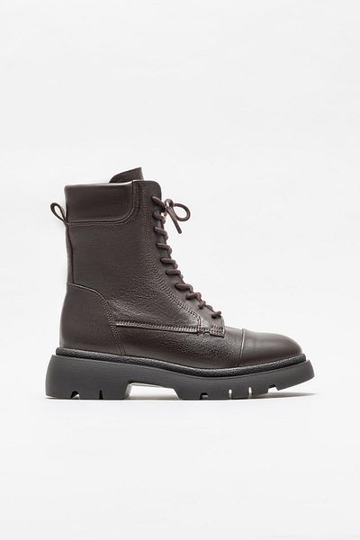 Elle Shoes Καφέ Δερμάτινες Γυναικείες Μπότες Casual