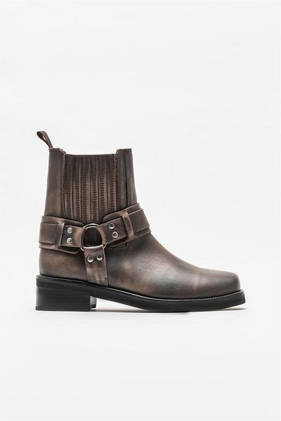 Elle Shoes Brown Leather Women's Western Boots
