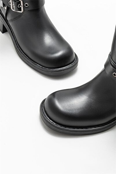 Elle Shoes Fekete bőr női lapos csizma