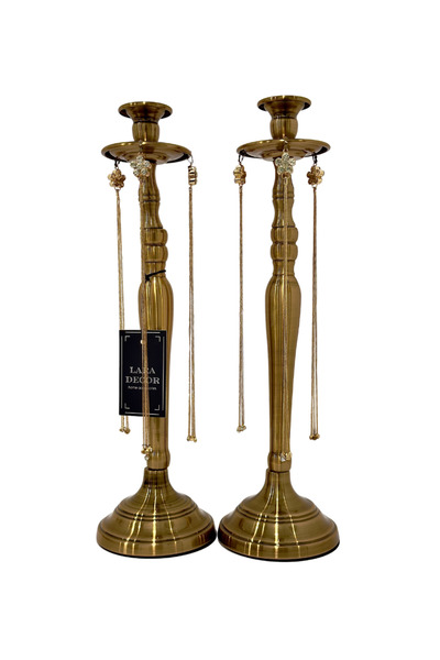 Lara Decor Metal 2'li Lara Püskül Mumluk Bronz