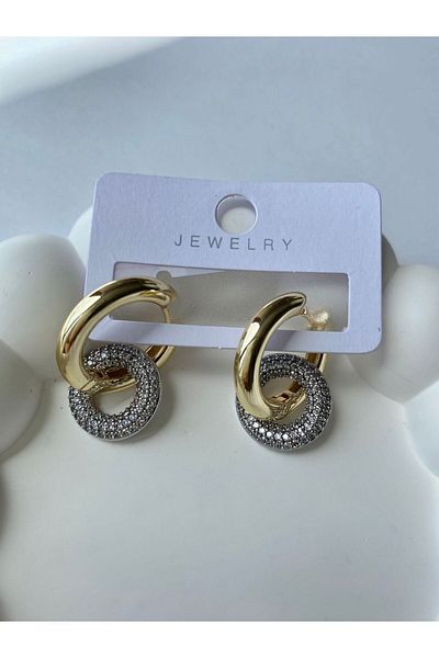 marsel aksesuar Special Series Gold Bombe Zircon Stone Nested Earrings