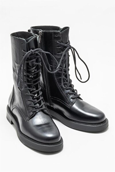 Elle Shoes Siyah Deri Kadın Düz Bot