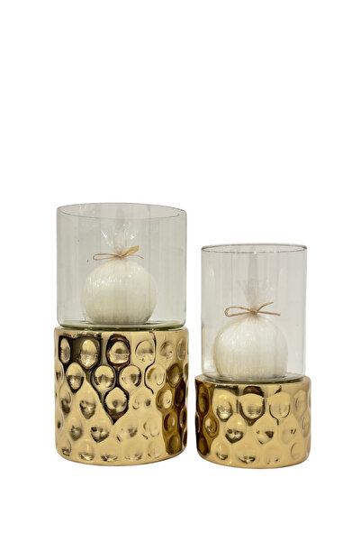 Lara Decor İkili Camlı Gold Mumluk Seti