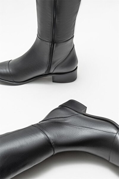 Elle Shoes Μαύρες Δερμάτινες Γυναικείες Flat Μποτάκια