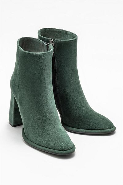 Elle Shoes Πράσινες δερμάτινες γυναικείες μπότες με τακούνι