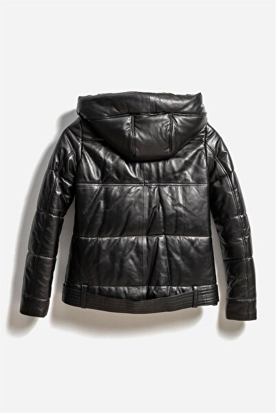 Elle Shoes Black Women's Leather Puffer Jacket