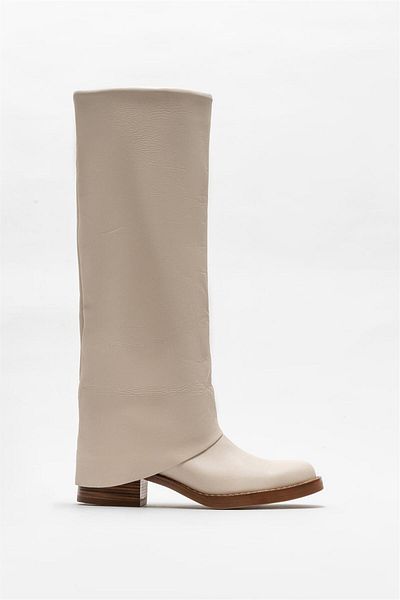 Elle Shoes Ecru Leather Women's Heeled Boots