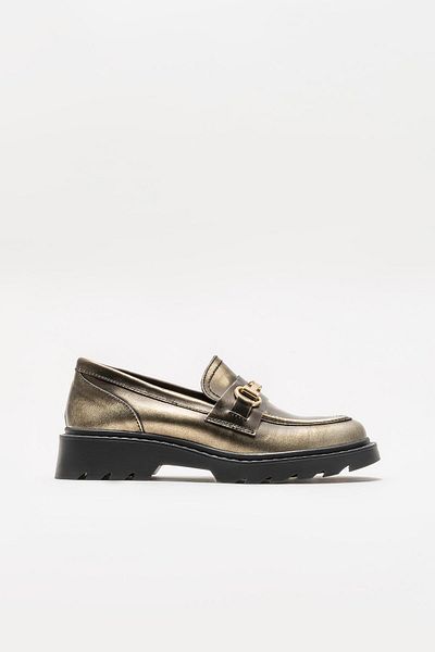 Elle Shoes Дамски мокасини от златна кожа