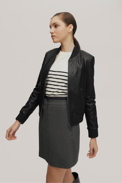 Elle Shoes Siyah Deri Kadın Ceket