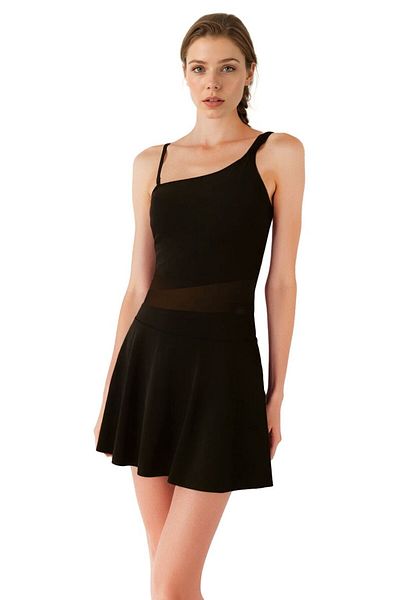 segiza Tulle Detailed One Shoulder Strap United Shorts Dress Swimsuit