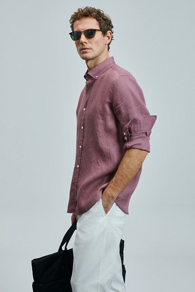 Lufian 111010630 Pitaya Linen Shirt Comfort Fit Men's Shirt Dusty Rose