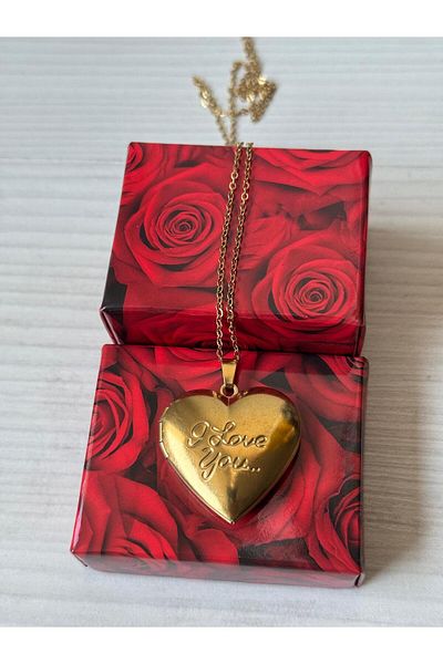İYİ MODA Romantic I Love You Written Picture Necklace |   Lux Gift Heart Pendant with Lid and Inside Opening