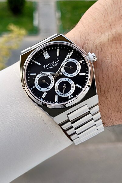 Ferrucci Kadranı Siyah Kordonu Gümüş Renk İç Göstergeleri Aktif Erkek Kol Saati