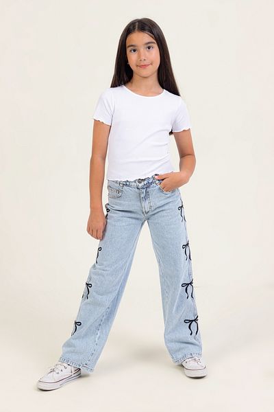 DMB BOYS & GIRLS Çaren Kids - Pantaloni din denim pentru fete cu broderie cu fundă