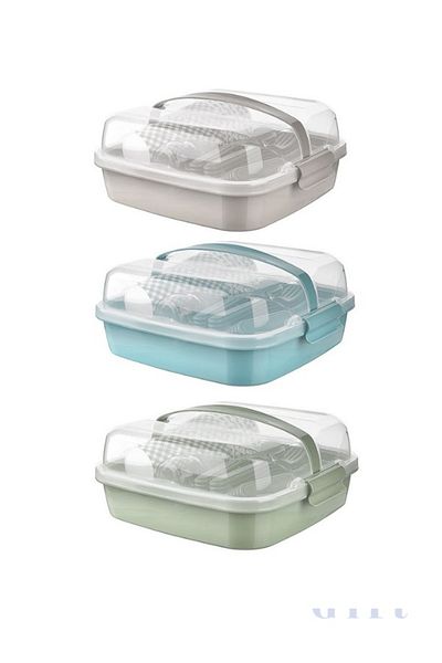 Titiz Plastik 32 Piece Portable Green Picnic Set Cup, Plate, Fork, Knife, Spoon, Storage Container Meticulous Pls