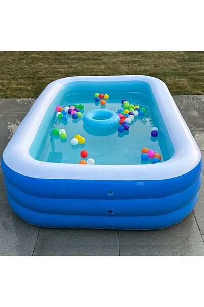 Joyful Box Inflatable Pool With 3 Rings, , 200x120x54, Blue