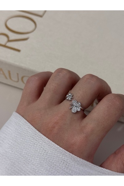 LEROSY CO. خاتم فضي اللون قابل للتعديل مع تفاصيل الفراشة والزهور - تصميم أنيق...