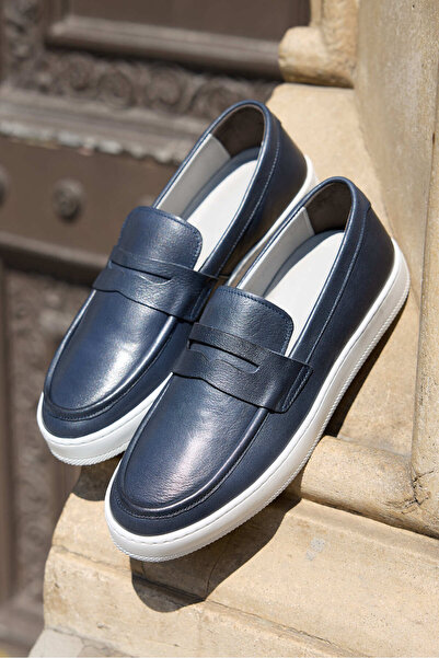 Vantaggio Ravenna Navy Blue 100% Genuine Leather Men's Loafer Shoes, Daily Casual Shoes