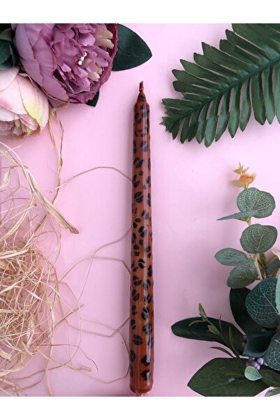 Elif Design Leopar Desenli Şamdan Mumu El Çizimi Desenli Kahverengi Mum Kokul...