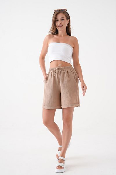 Butik Γυναικείο σορτς μουσελίνας βιζόν 100% βαμβακερό ελαστική μέση με διπλή τσέπη Mg2025