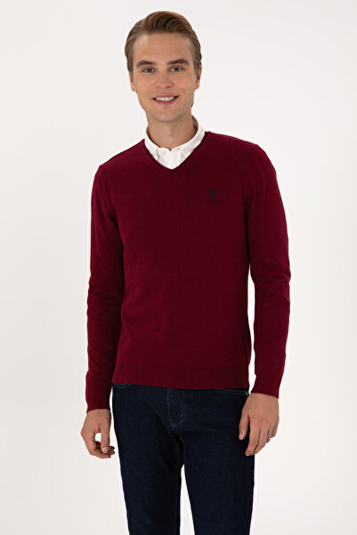 U.S. Polo Assn. Pulover de bază bordeaux pentru bărbați 50288881-VR014