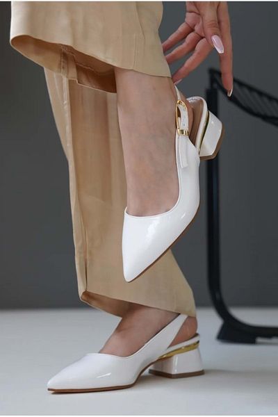 Kocamanlar Ayakkabı Feles Cataramă Detaliată Tocuri Slingback Classic Pantofi cu toc pentru damă Pantofi ALB