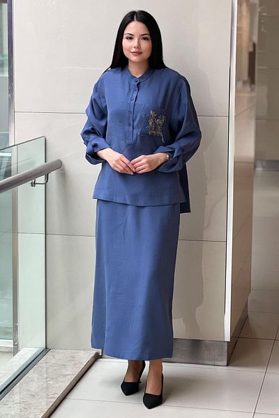 Nurcan Çetin Judge Collar Pocket Worked Tunic Skirt Suit