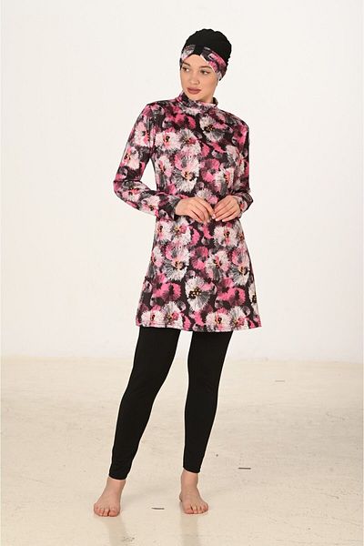 Fantasy Fully Covered Hijab Swimsuit – Floral Print, Quick Dry & Stretchy Fabric