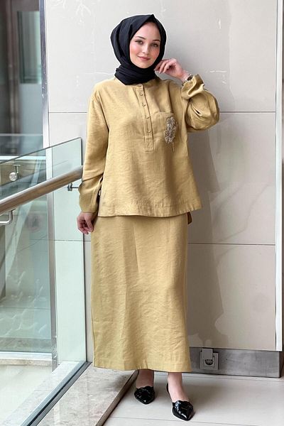 Nurcan Çetin Judge Collar Pocket Worked Tunic Skirt Suit
