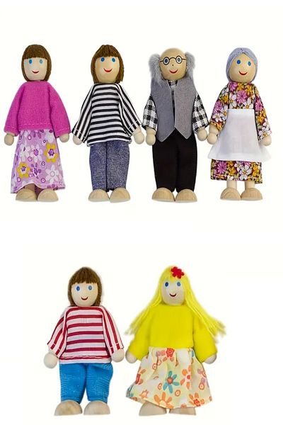 A&A Store Set of 6 Wooden Puppet Family - Waldorf