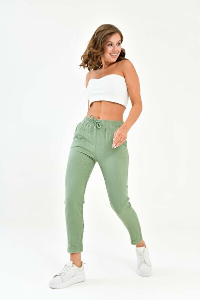 Butik Kadın %100 Pamuk Yazlık Müslin Salaş Dar Paça Pantolon Mg002