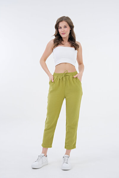 Butik Kadın %100 Pamuk Yazlık Müslin Salaş Dar Paça Pantolon Mg002